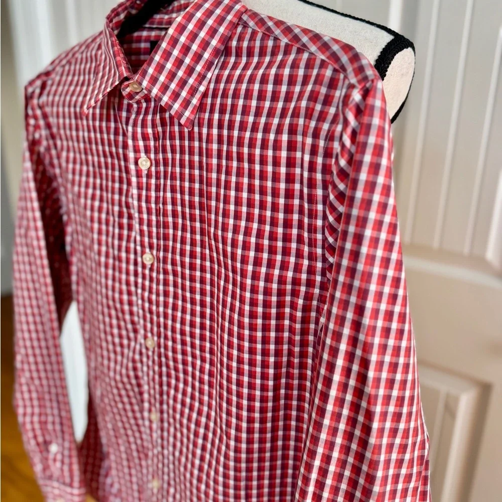 Banana Republic Men M Slim Fit Red Gingham Check LS Button Down Dress Shirt
